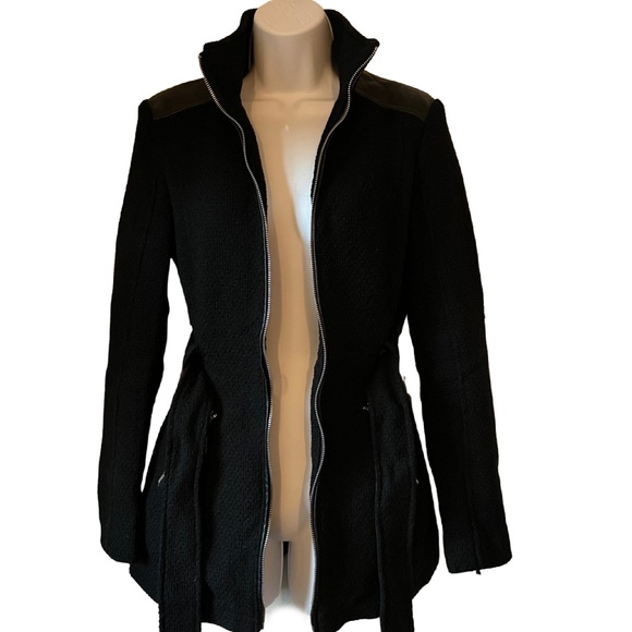 GUESS Wool Blend//Leather Zip Coat, X-Small - Picture 9 of 9